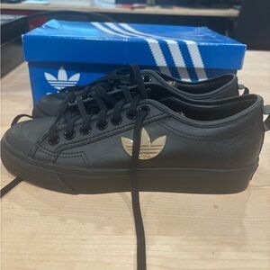 Adidas Black Nizza Trefoil with Gold Accents
